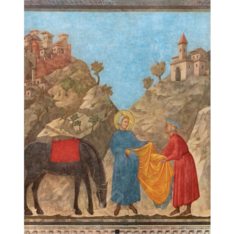 Stampa grande 69x55cm - San Francesco dona la veste ad un povero caduto in povertà