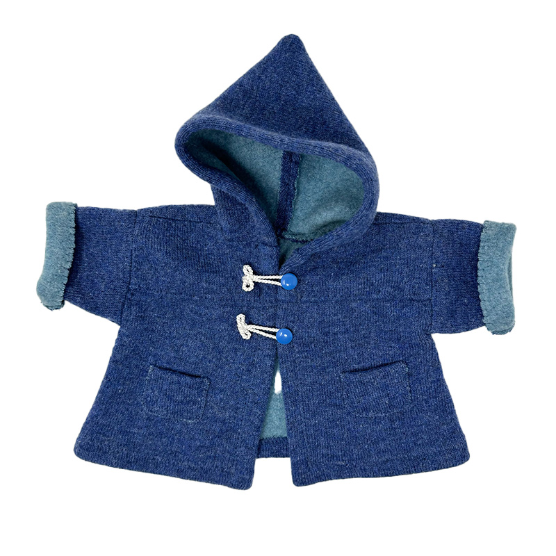 Cappotto in lana blu con cappuccio, tasche e bottoncini - per bambole