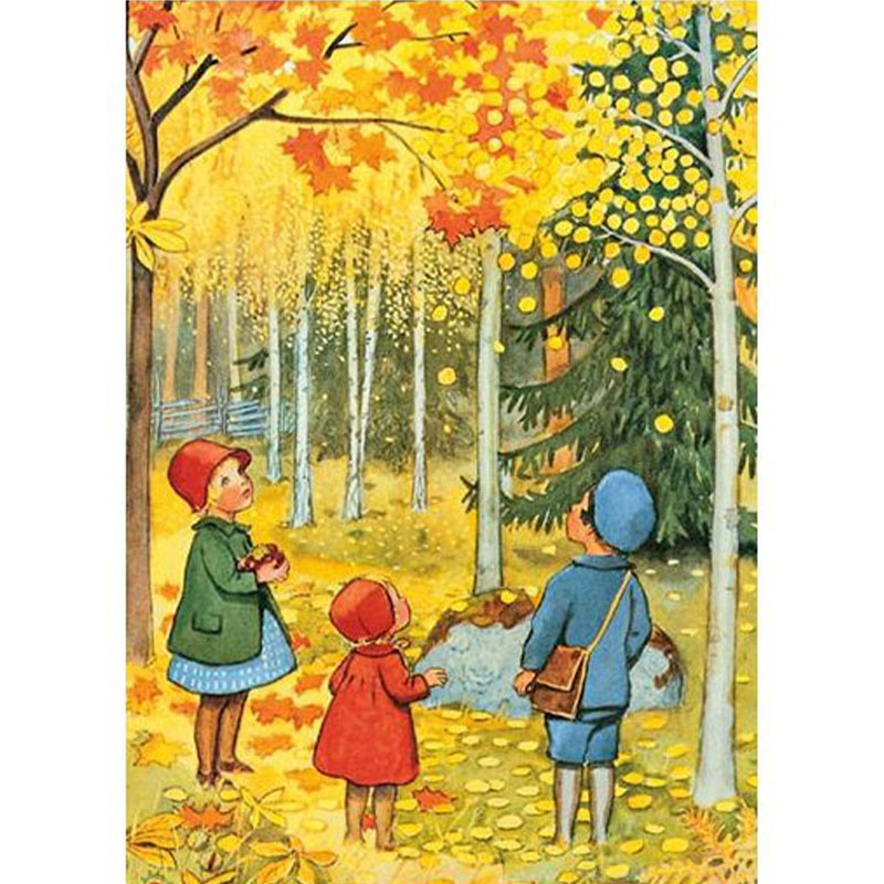 Cartolina: Cadono le foglie - Ottobre di Elsa Beskow